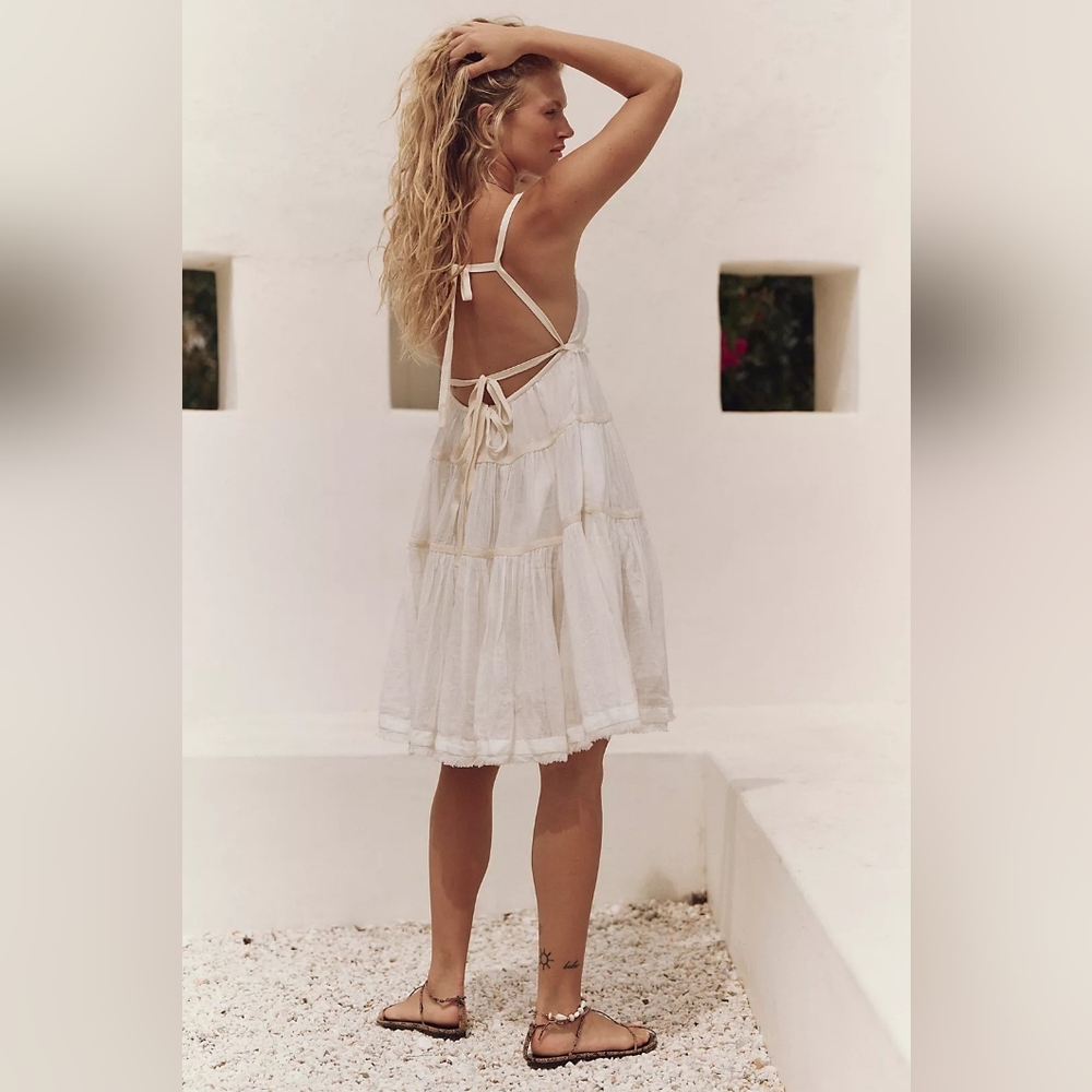Free People Free-Est Isla Midi Dress Ivory Open Back Adjustable NWT L - Picture 2 of 7